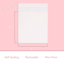 Load image into Gallery viewer, 5” X 7” Clear Self-Sealing Resealable Cellophane Bags - Perfect for 5X7 Prints and Photos, A2/A4/A6 Cards and Envelopes, Baked Goods, Jewelry - 200/1000 Count